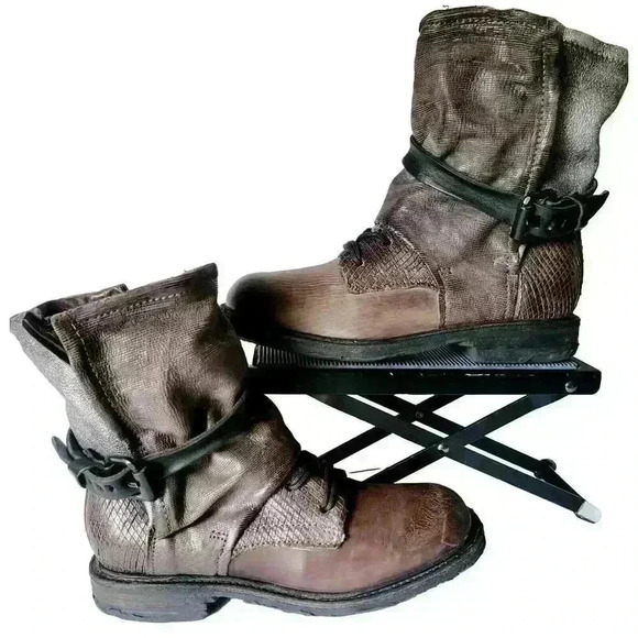 AS 98 Free People Airstep Ankle Boots Biker Eur 37 US 6.5-7 Brown Leather Italy - Picture 1 of 16